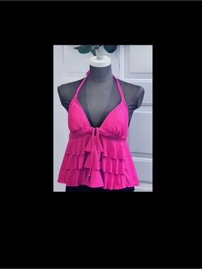 Catalina Fuchsia Ruffle Halter Bikini Top